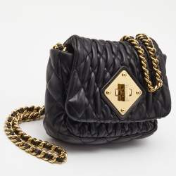 Moschino Black Quilted Leather Trunlock Flap Shoulder Bag
