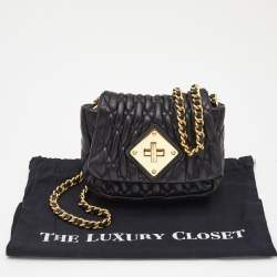 Moschino Black Quilted Leather Trunlock Flap Shoulder Bag