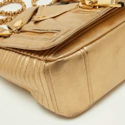Pre Owned Moschino Gold Leather Large Capsule Biker Jacket Shoulder Bag