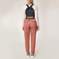 Pre Owned Moschino Black Quilted Nylon Logo Backpack