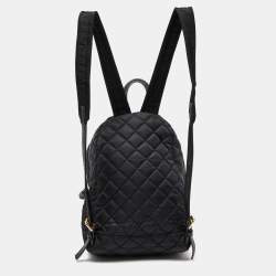 Pre Owned Moschino Black Quilted Nylon Logo Backpack