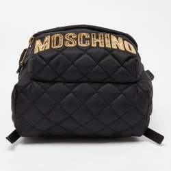 Pre Owned Moschino Black Quilted Nylon Logo Backpack