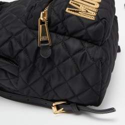 Pre Owned Moschino Black Quilted Nylon Logo Backpack