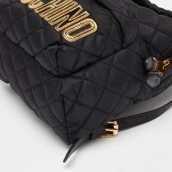 Pre Owned Moschino Black Quilted Nylon Logo Backpack