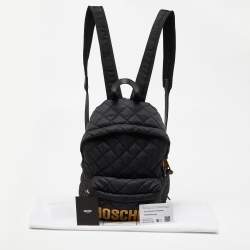 Pre Owned Moschino Black Quilted Nylon Logo Backpack