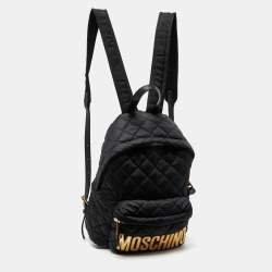 Pre Owned Moschino Black Quilted Nylon Logo Backpack
