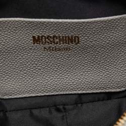 Pre Owned Moschino Grey Grained Leather Logo Flap Chain Clutch