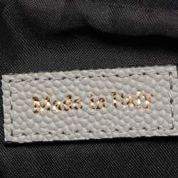 Pre Owned Moschino Grey Grained Leather Logo Flap Chain Clutch