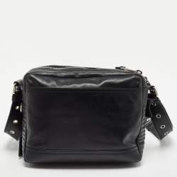 Pre Owned Moschino Black Leather Multi Zip Shoulder Bag