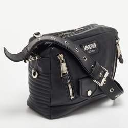 Pre Owned Moschino Black Leather Multi Zip Shoulder Bag