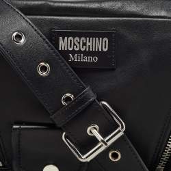 Pre Owned Moschino Black Leather Multi Zip Shoulder Bag
