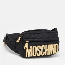 Pre Owned Moschino Black Quilted Nylon Belt Bag