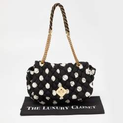 Moschino Black/White Quilted Polka Dots Canvas Flap Shoulder Bag