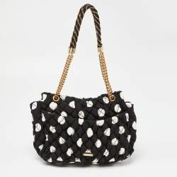 Moschino Black/White Quilted Polka Dots Canvas Flap Shoulder Bag