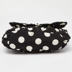 Moschino Black/White Quilted Polka Dots Canvas Flap Shoulder Bag