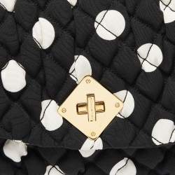 Moschino Black/White Quilted Polka Dots Canvas Flap Shoulder Bag