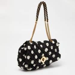 Moschino Black/White Quilted Polka Dots Canvas Flap Shoulder Bag