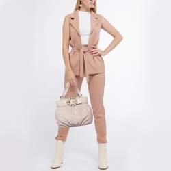 Pre Owned Moschino Pink Quilted Leather Pearl Embellished Satchel