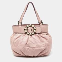 Pre Owned Moschino Pink Quilted Leather Pearl Embellished Satchel