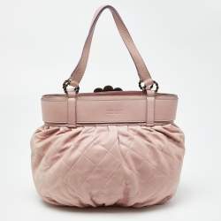 Pre Owned Moschino Pink Quilted Leather Pearl Embellished Satchel