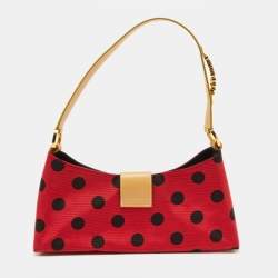 Moschino Red/Black Canvas and Leather Polka Baguette Bag