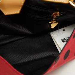 Moschino Red/Black Canvas and Leather Polka Baguette Bag
