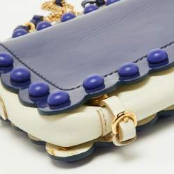 Pre Owned Moschino Purple/White Patent and Leather Studded Flap Shoulder Bag