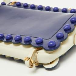 Pre Owned Moschino Purple/White Patent and Leather Studded Flap Shoulder Bag