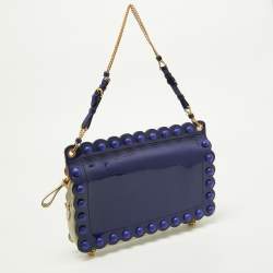 Pre Owned Moschino Purple/White Patent and Leather Studded Flap Shoulder Bag