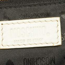 Pre Owned Moschino Purple/White Patent and Leather Studded Flap Shoulder Bag