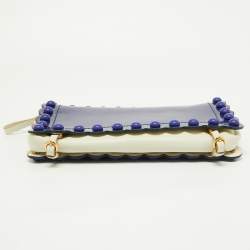 Pre Owned Moschino Purple/White Patent and Leather Studded Flap Shoulder Bag