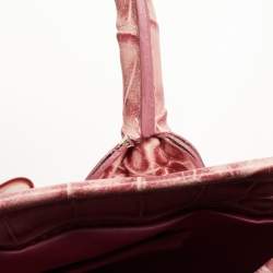 Pre Owned Moschino Pink Croc Embossed Leather Bow Flap Bag