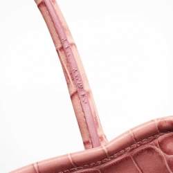 Pre Owned Moschino Pink Croc Embossed Leather Bow Flap Bag
