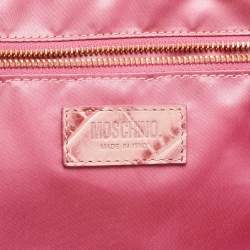 Pre Owned Moschino Pink Croc Embossed Leather Bow Flap Bag