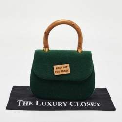 Pre Owned Moschino Green Wool Bamboo Top Handle Bag