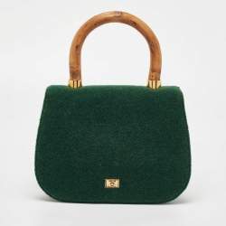 Pre Owned Moschino Green Wool Bamboo Top Handle Bag