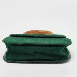 Pre Owned Moschino Green Wool Bamboo Top Handle Bag