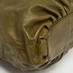 Pre Owned Moschino Green Leather and Satin Floral Applique Drawstring Bag   