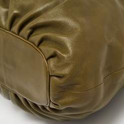 Pre Owned Moschino Green Leather and Satin Floral Applique Drawstring Bag   