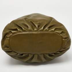 Pre Owned Moschino Green Leather and Satin Floral Applique Drawstring Bag   