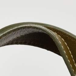 Pre Owned Moschino Green Leather and Satin Floral Applique Drawstring Bag   