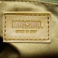 Pre Owned Moschino Green Leather and Satin Floral Applique Drawstring Bag   