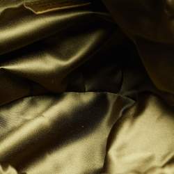 Pre Owned Moschino Green Leather and Satin Floral Applique Drawstring Bag   