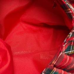 Pre Owned Moschino Red Plaid Wool and Leather Floral Applique Baguette Bag
