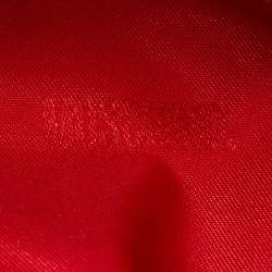 Pre Owned Moschino Red Plaid Wool and Leather Floral Applique Baguette Bag