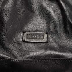 Pre Owned Moschino Black Leather Embellished Chain Link Satchel