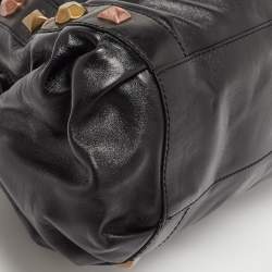 Pre Owned Moschino Black Leather Embellished Chain Link Satchel