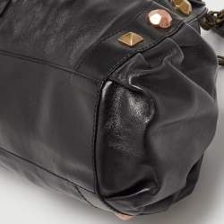 Pre Owned Moschino Black Leather Embellished Chain Link Satchel