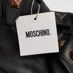 Pre Owned Moschino Black Leather Embellished Chain Link Satchel