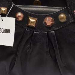 Pre Owned Moschino Black Leather Embellished Chain Link Satchel